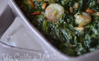 Gratinado de espinacas y gambas
